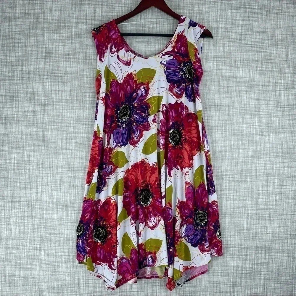 Joan Vass Floral Tank Dress Womens Size M - 0617